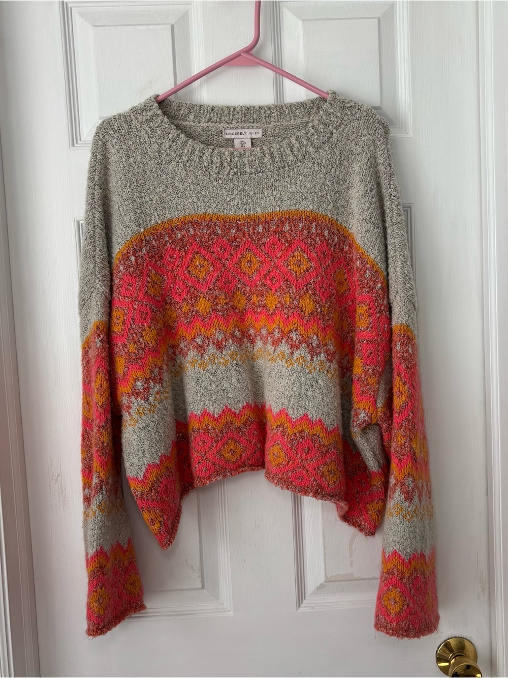Tan/Pink/Orange Patterned Sweater